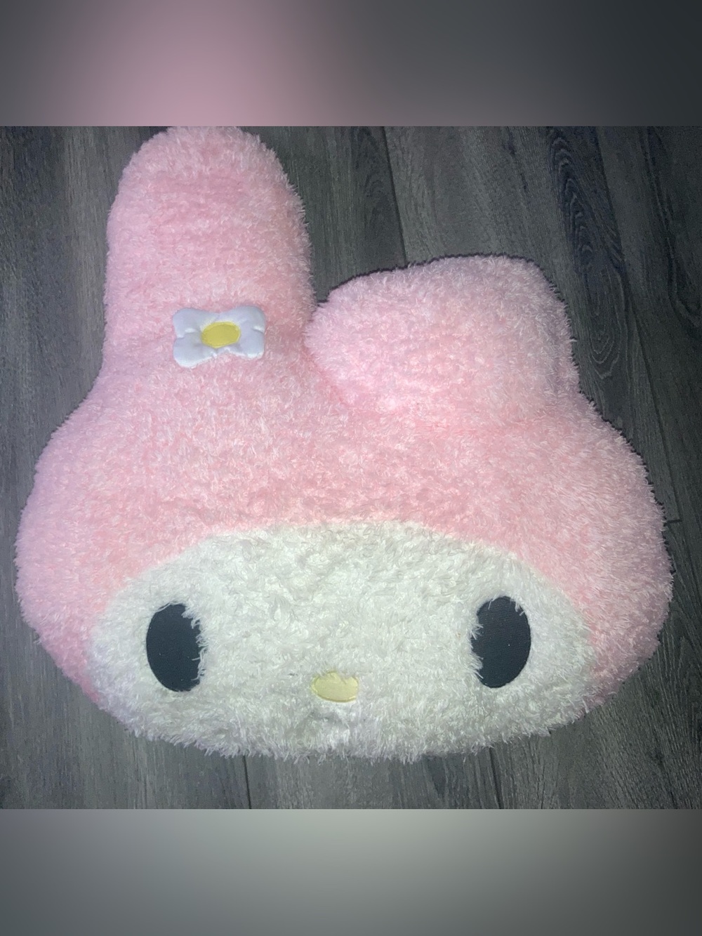 Plush Pink My Melody Face Pillow with Daisy Accent